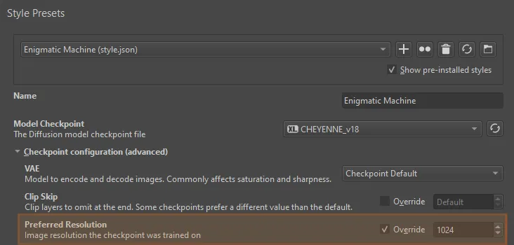 Checkpoint configuration