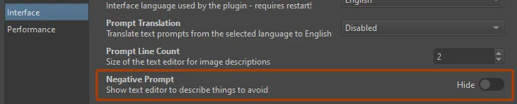 Enable negative prompt in the interface settings