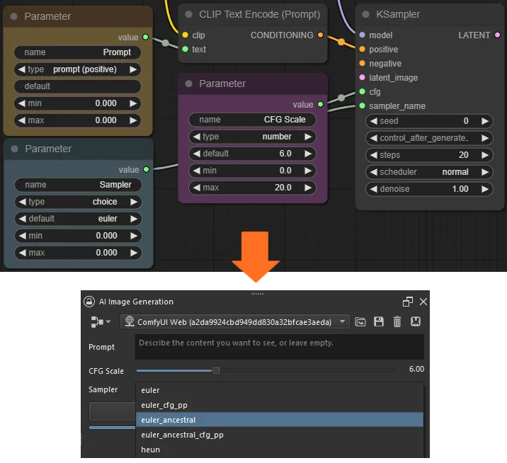 Parameters of various types are exposed as custom UI